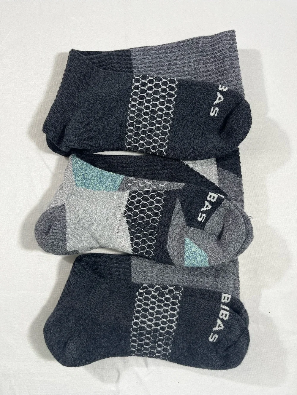 Bombas Crew Socks - Black, Gray, Teal Colorblock